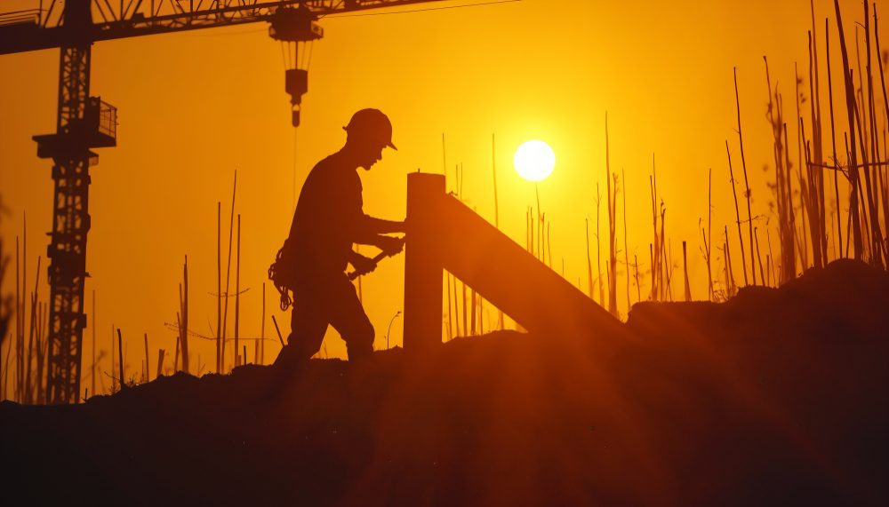 CEVETS construction worker on a project site at sunset